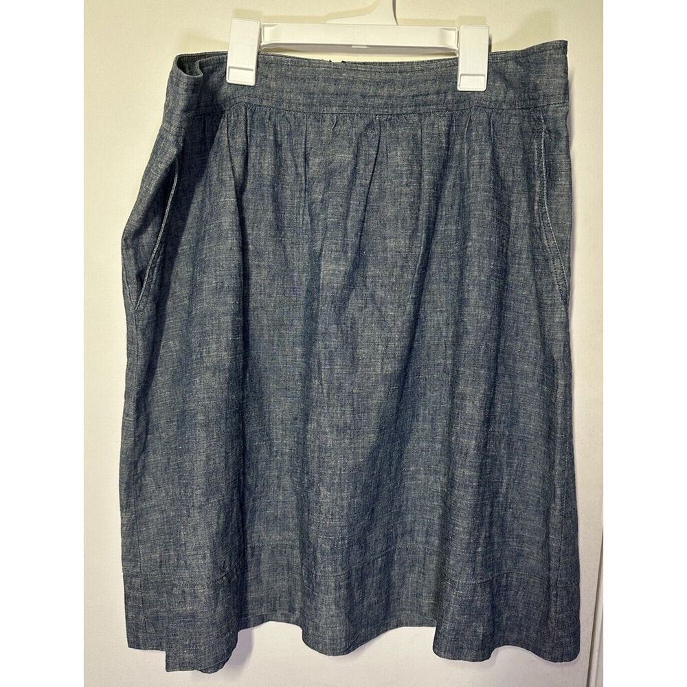 Eileen Fisher Skirt Blue Chambray Hemp Organic Cotton A-line Pockets Sz Large
